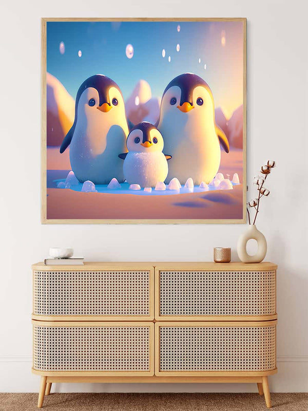 Malen nach Zahlen - Pinguinfamilie - hochwertige Leinwand - 170523, Neu eingetroffen, Pinguin, Quadratisch, Tiere