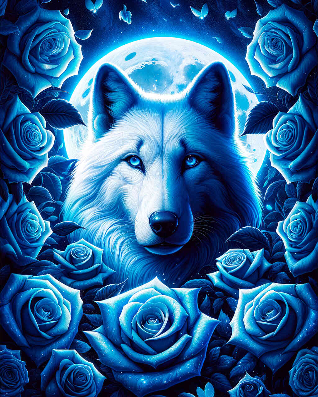 Diamond Painting - Weißer Wolf mit Rosen