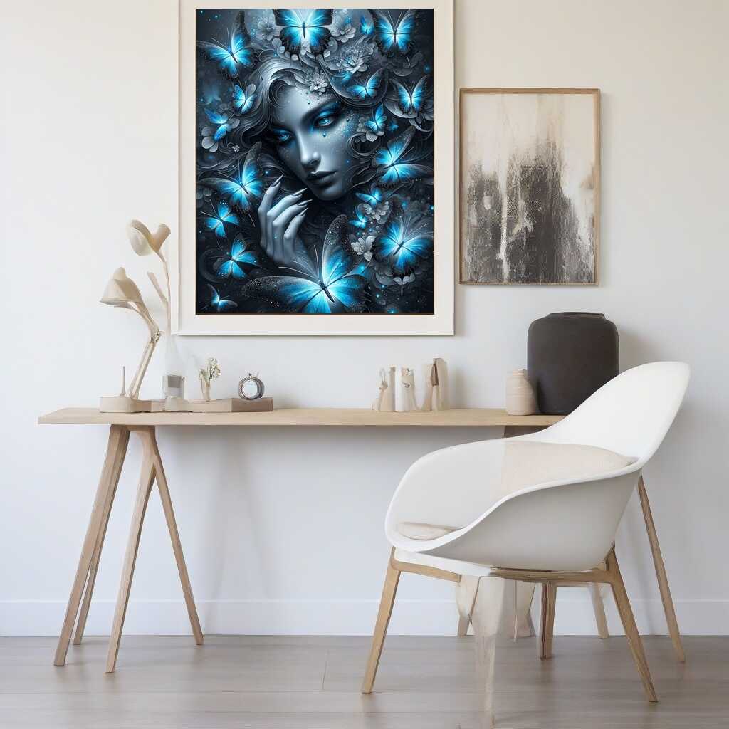 Diamond Painting - Frau, blaue Schmetterlinge