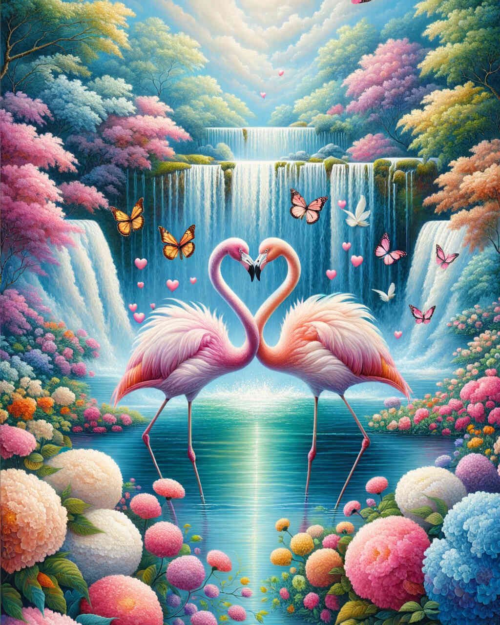 Diamond Painting - Flamingo Herz Wasserfall