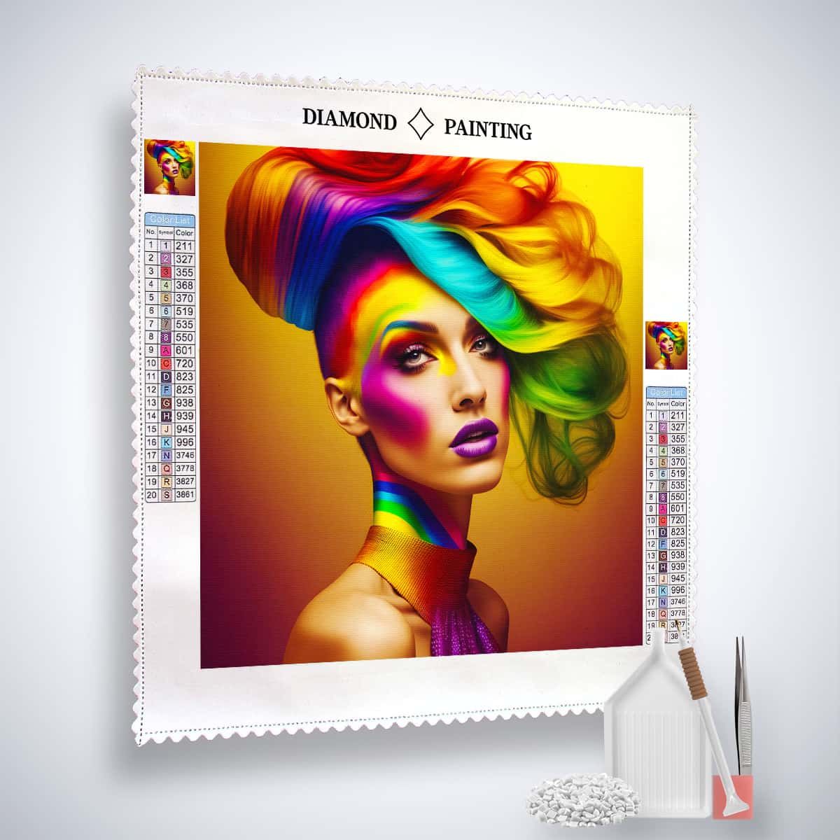 AB Diamond Painting - Frau mit Regenbogenfrisur - gedruckt in Ultra-HD - AB Diamond, Abstrakt, Menschen, Neu eingetroffen, Quadratisch