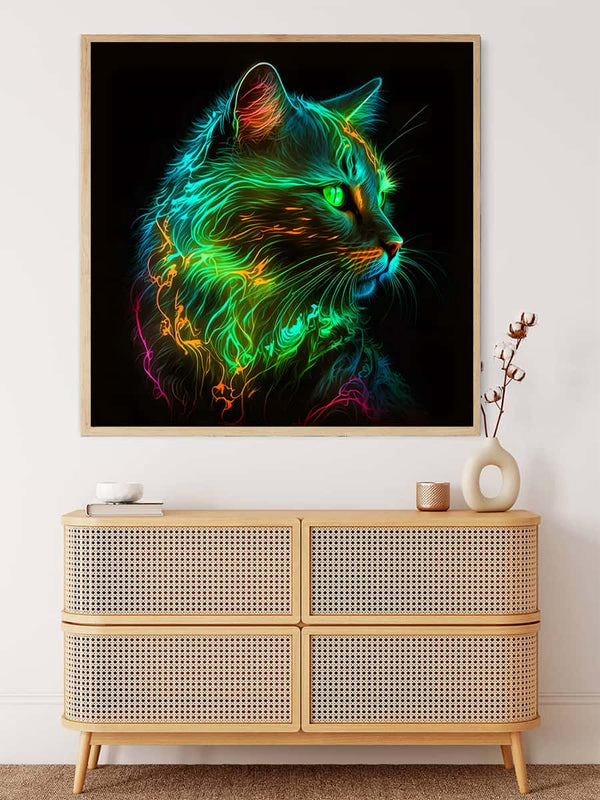 Malen nach Zahlen - Katze Neon Grün - hochwertige Leinwand - 170523, Katze, Neu eingetroffen, Quadratisch, Tiere