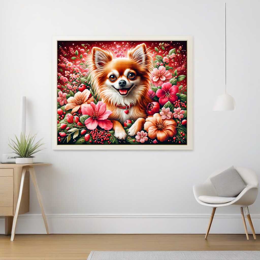 Diamond Painting - Chihuahua mit Blumen