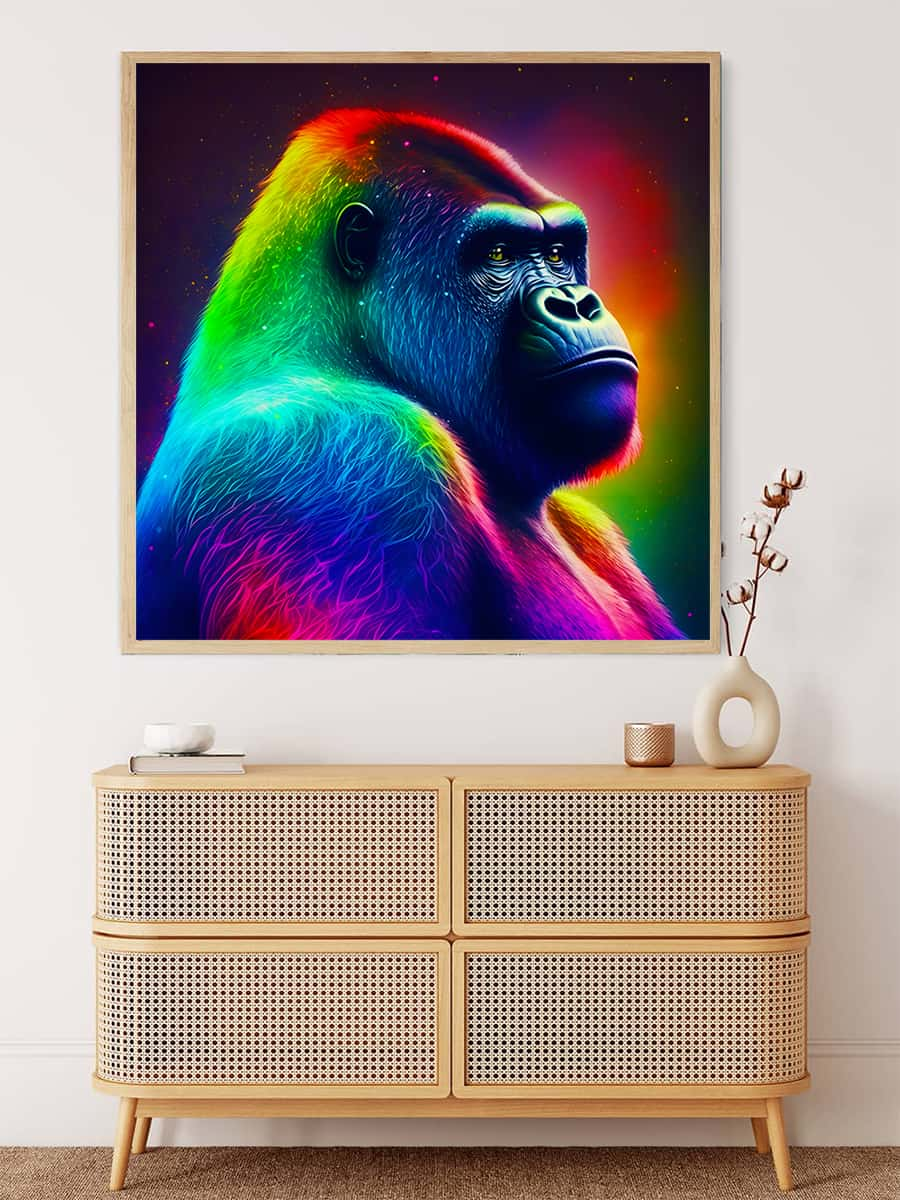 Malen nach Zahlen - Neon Gorilla - hochwertige Leinwand - 170523, Affe, Neu eingetroffen, Quadratisch, Tiere