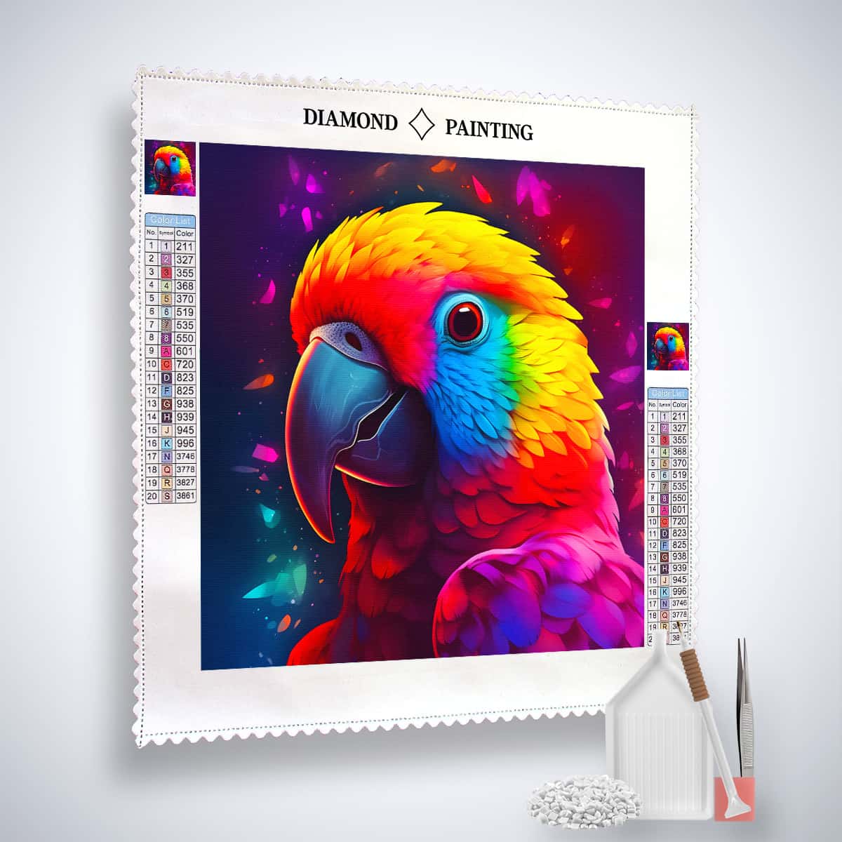 AB Diamond Painting - Papagai Frontal Bunt - gedruckt in Ultra-HD - AB Diamond, Neu eingetroffen, Quadratisch, Tiere, Vögel