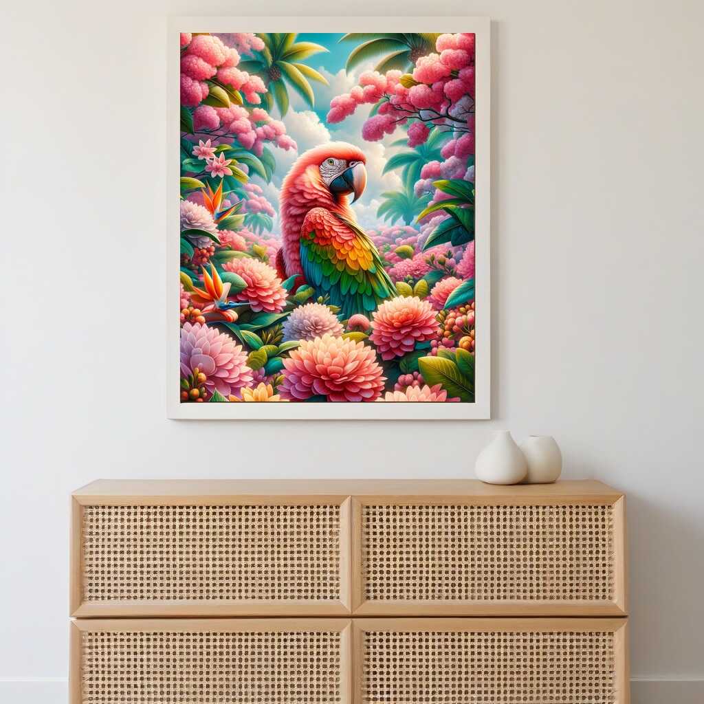 Diamond Painting - Papagei rosa Blütenbaum