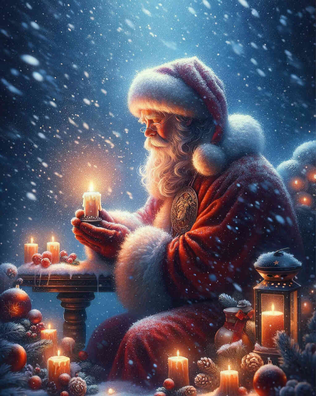 Diamond Painting - Weihnachtsmann im Schneefall