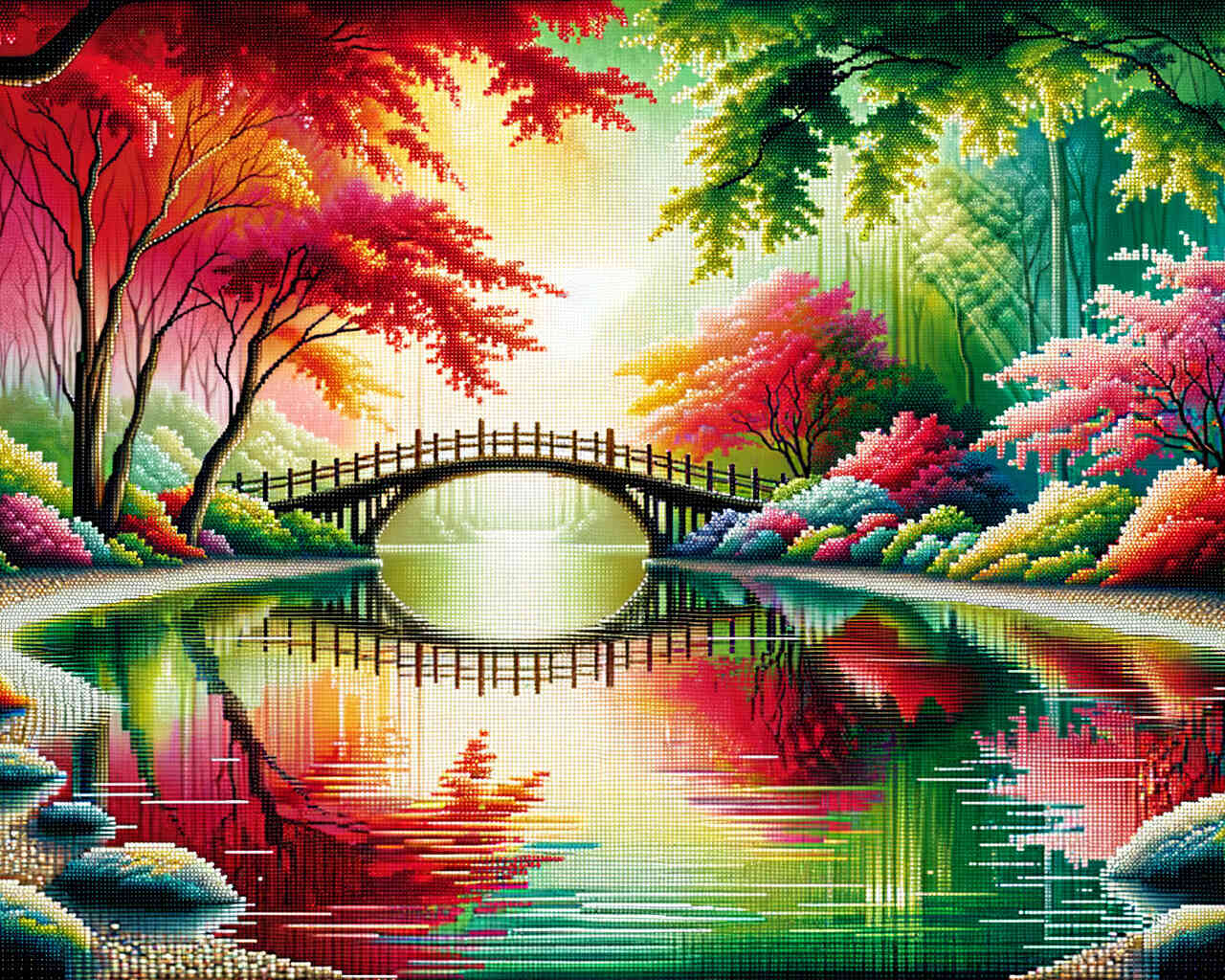 Diamond Painting - Brücke über stehenden Fluss