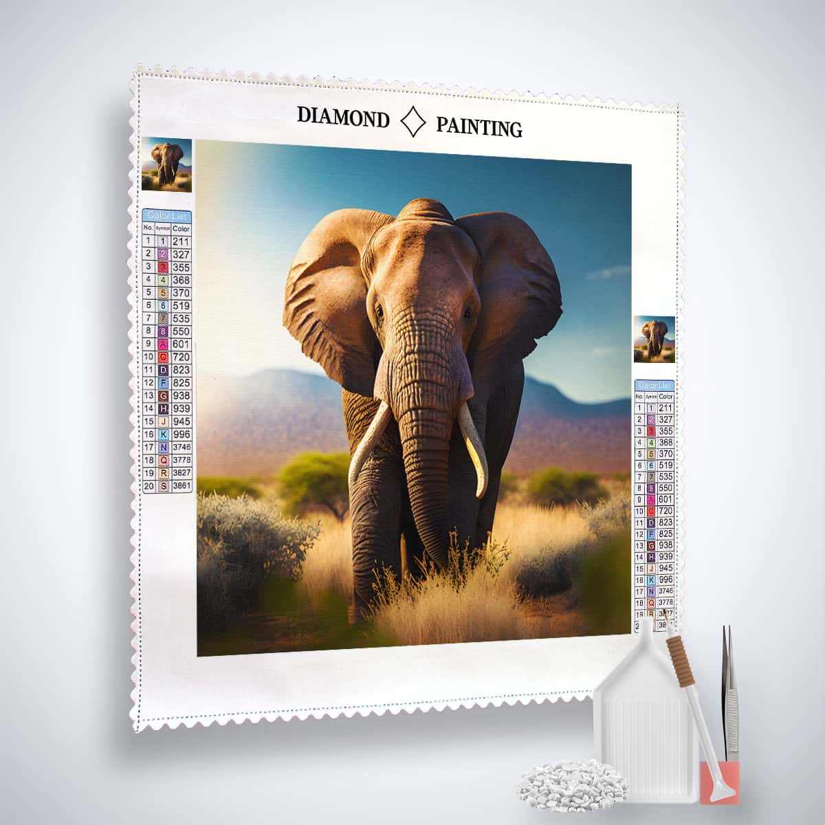 Diamond Painting - Großer Elefant Frontal - gedruckt in Ultra-HD - Elefant, Neu eingetroffen, Quadratisch, Tiere
