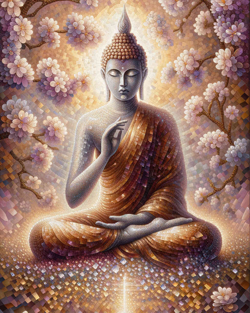 Diamond Painting - Buddha umgeben von Blumen