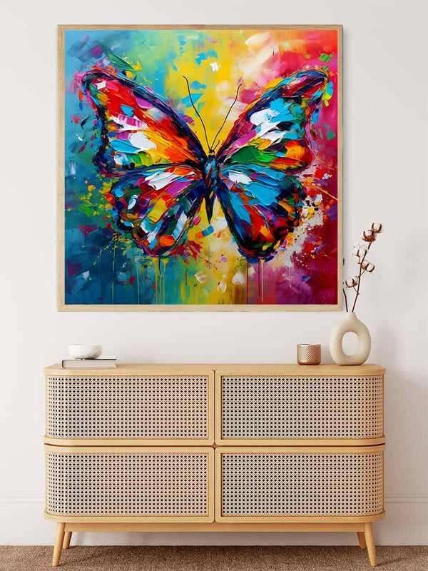 Malen nach Zahlen - Schmetterling Abstrakt Farbenfroh - hochwertige Leinwand - 170523, Neu eingetroffen, Quadratisch, Schmetterling, Tiere