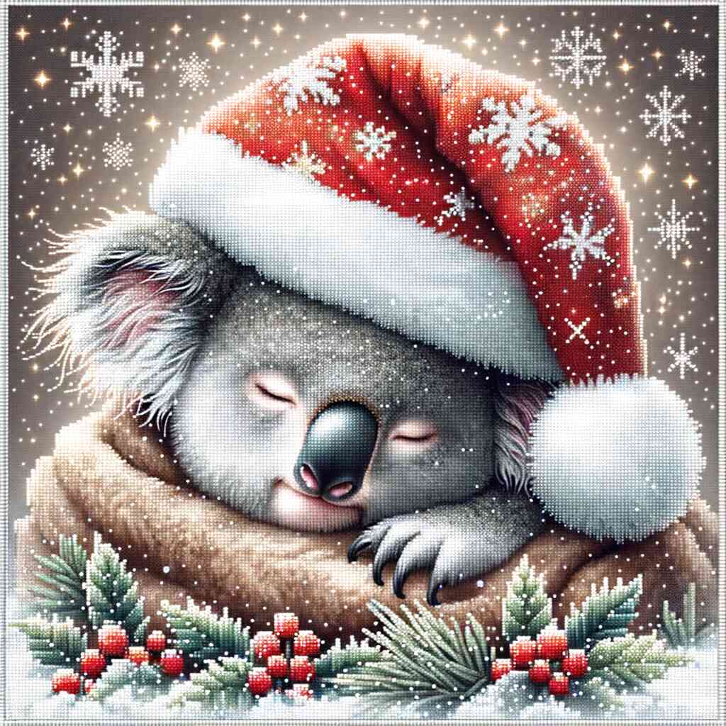 Diamond Painting - Koala mit Weihnachtsmütze