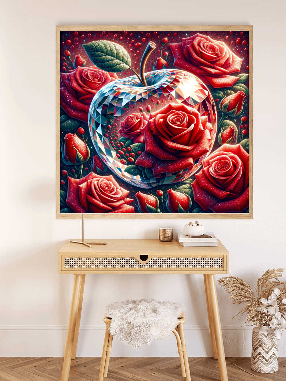 Diamond Painting - Glas Apfel rote Rosen