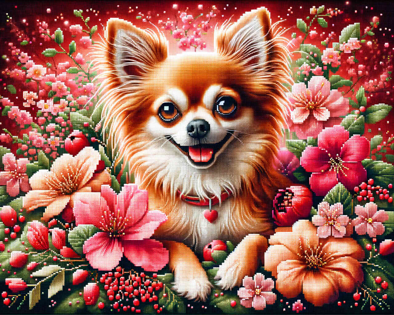 Diamond Painting - Chihuahua mit Blumen