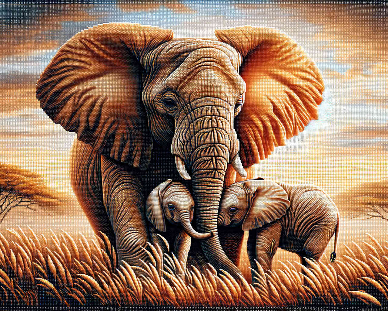 Diamond Painting - Elefant, Mutter mit Kindern