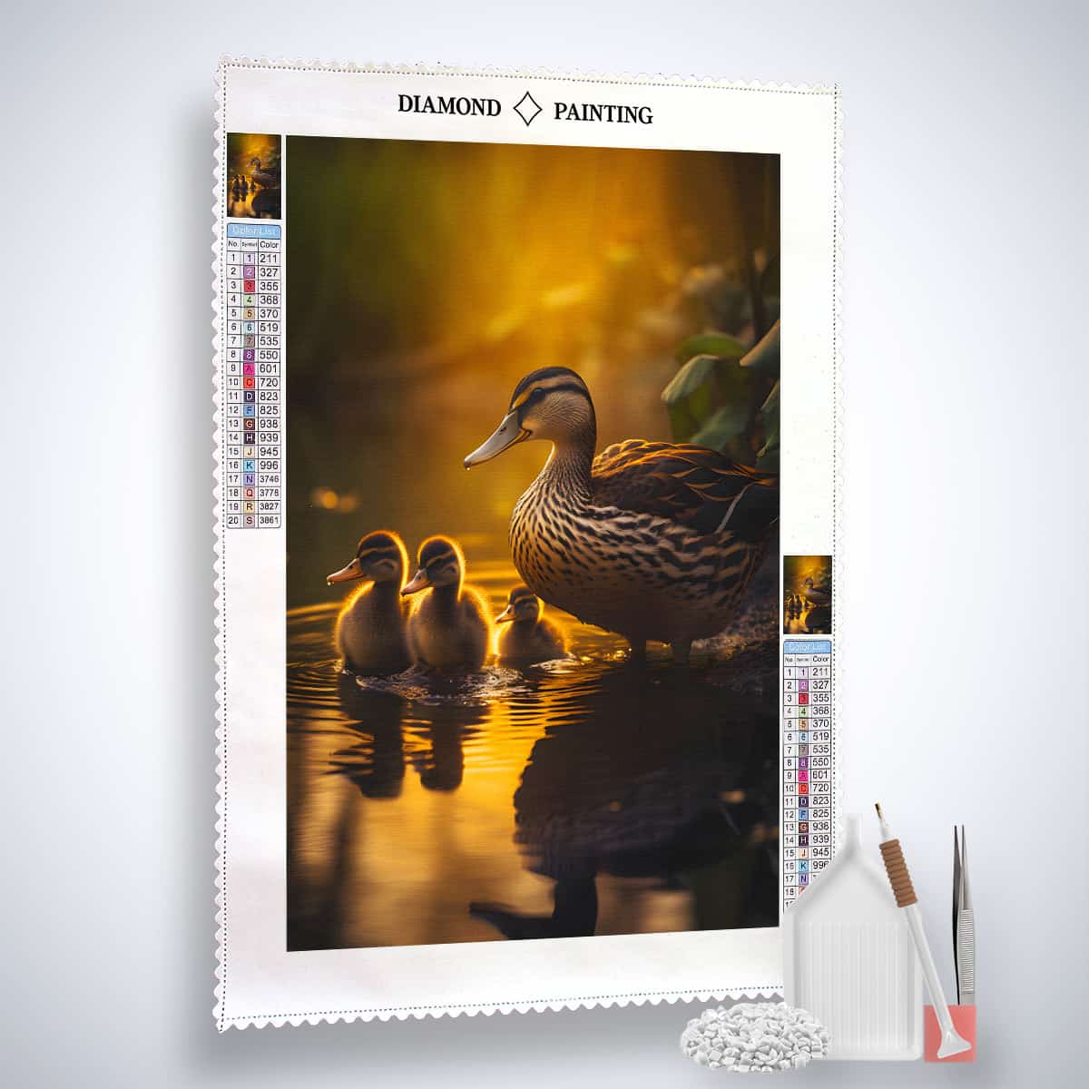 Diamond Painting - Enten goldene Stunde - gedruckt in Ultra-HD - Enten, Neu eingetroffen, See, Tiere, Vertikal