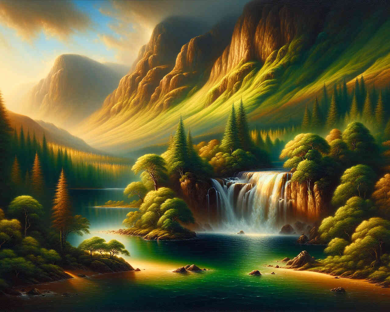 Diamond Painting - Berge und Wasserfall im Wald