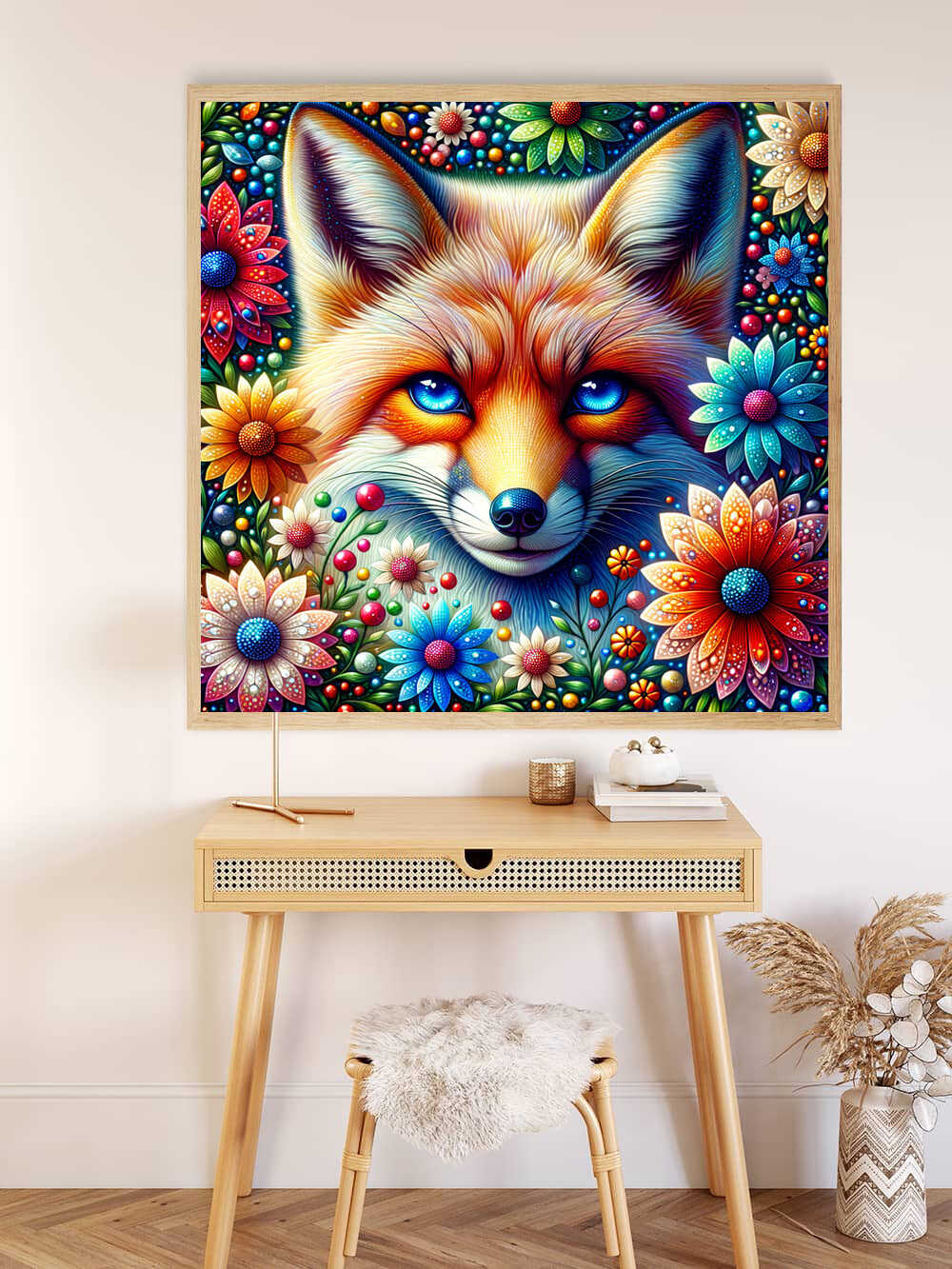 Diamond Painting - Fuchs umgeben von Blumen