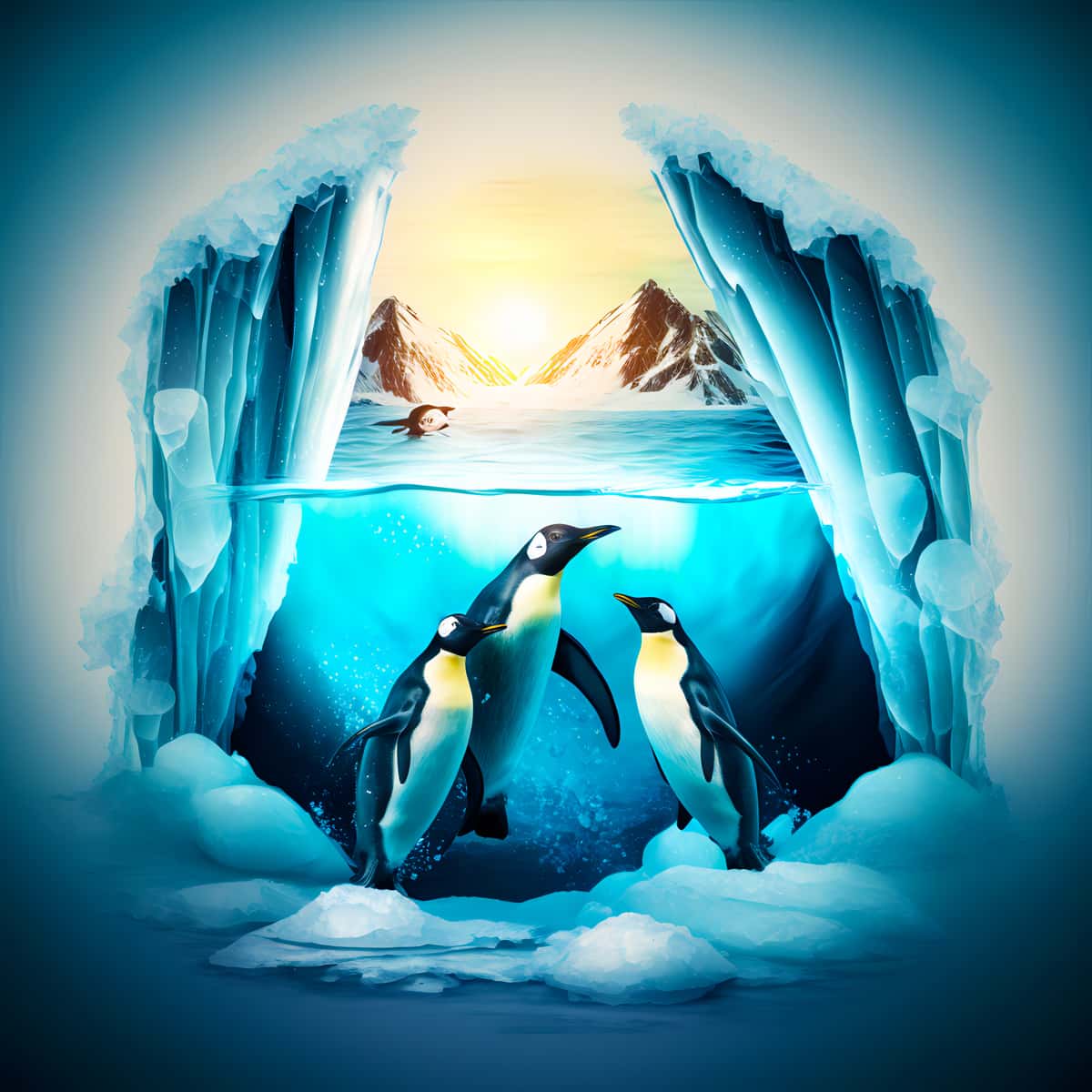 Diamond Painting - Pinguine unter Wasser - gedruckt in Ultra-HD - Neu eingetroffen, Pinguin, Quadratisch, Tiere