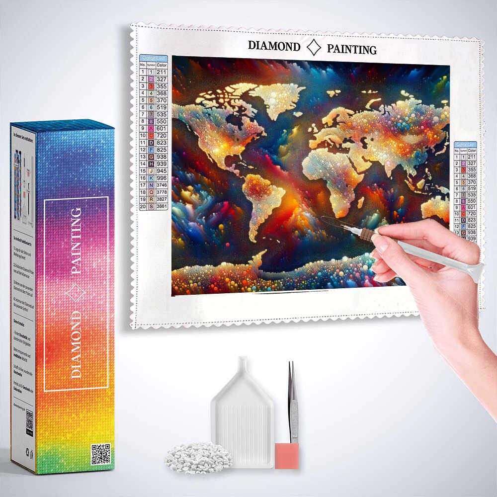 Diamond Painting - Weltkarte, Farbkleckse