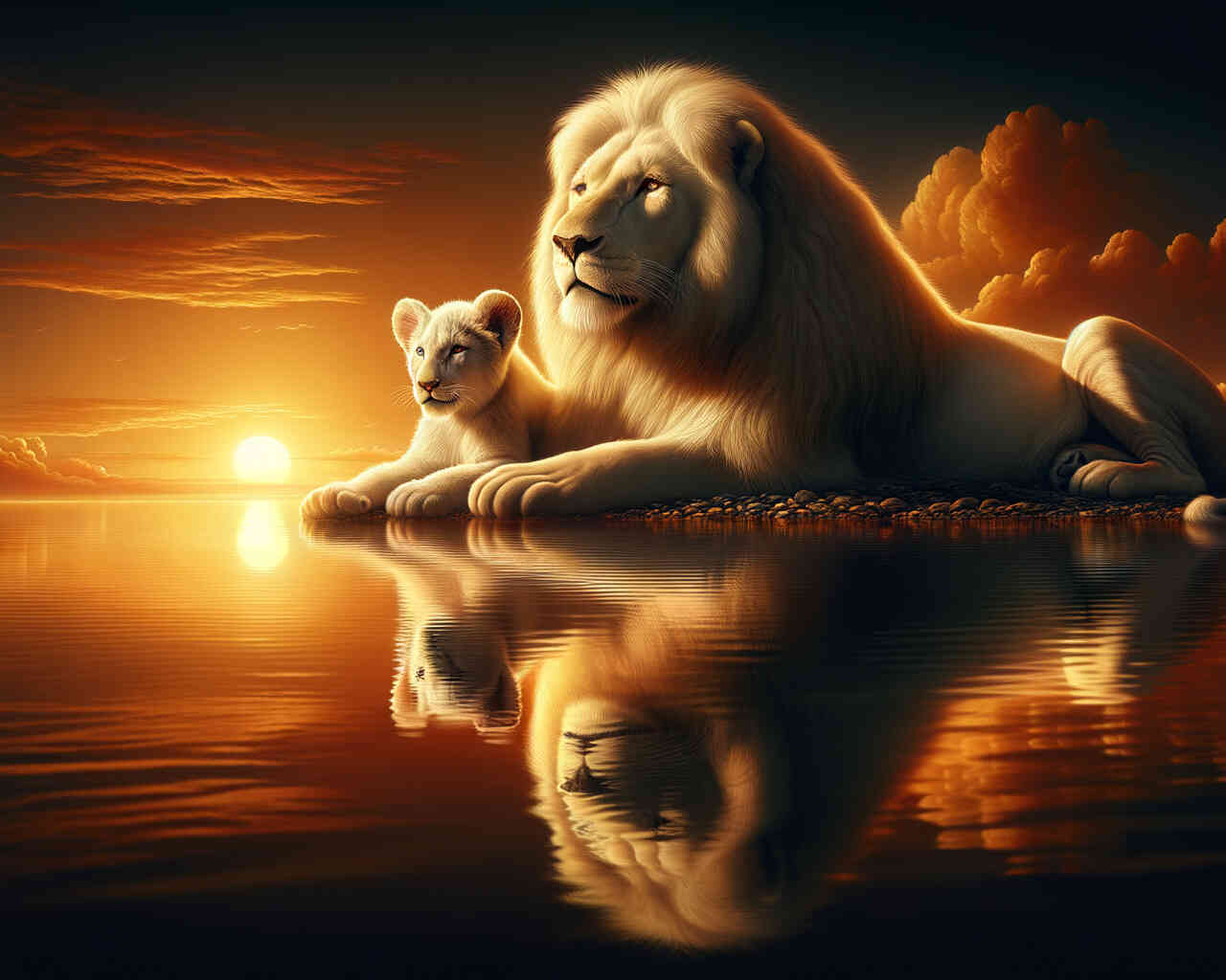 Diamond Painting - Weißer Löwe mit Kind