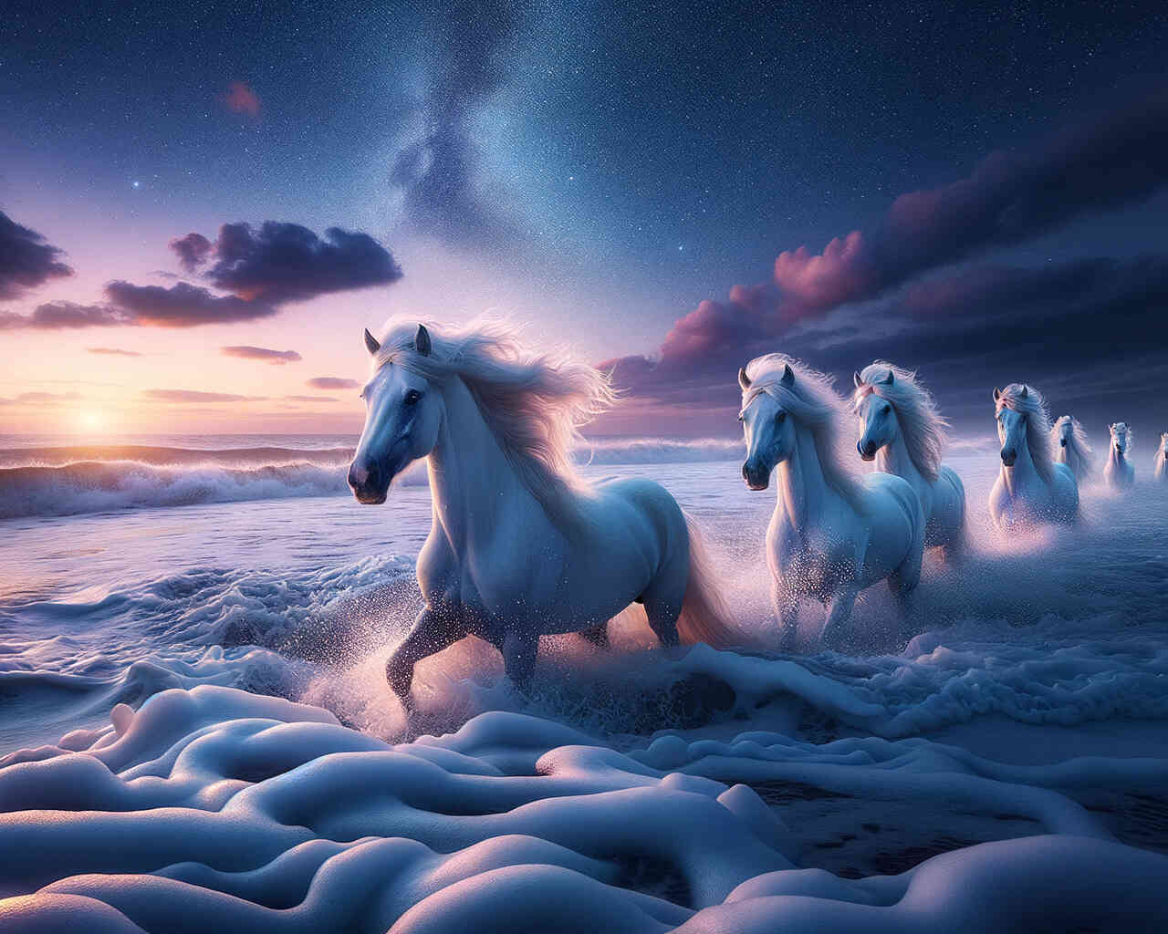 Diamond Painting - Weiße Pferde am Meer