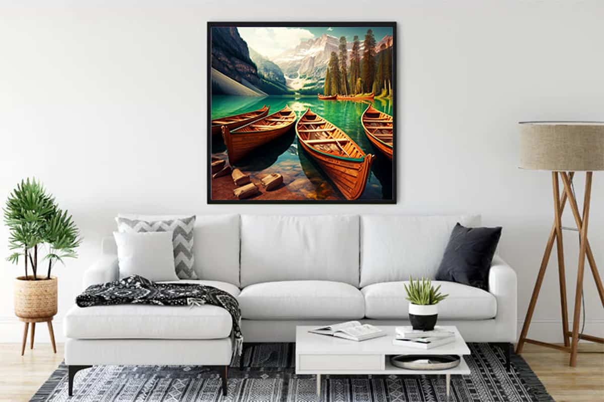 Diamond Painting - Bergsee-Bootstour - gedruckt in Ultra-HD - Boote, Landschaft, Neu eingetroffen, Quadratisch