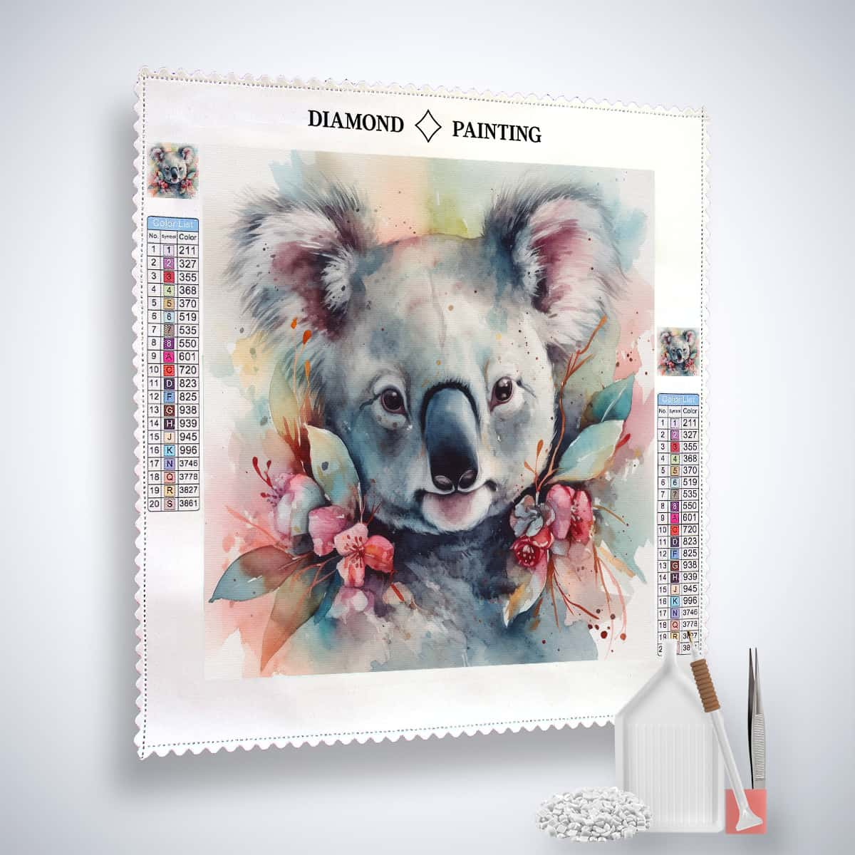 Diamond Painting - Kuscheliger Koala - gedruckt in Ultra-HD - Aquarell, Koala, Neu eingetroffen, Quadratisch, Tiere