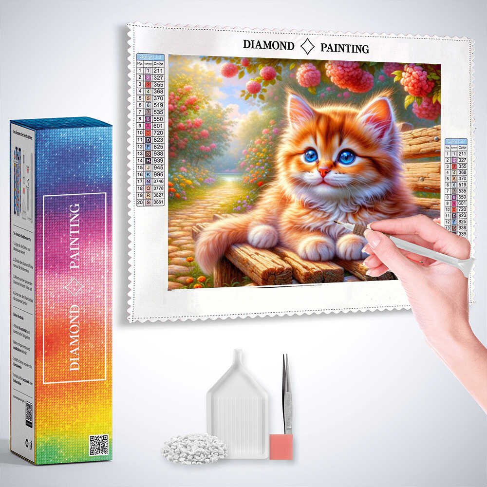 Diamond Painting - Kitten auf Bank