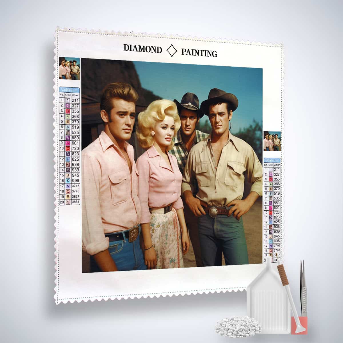 Diamond Painting - Vier Freunde, ewig vereint - gedruckt in Ultra-HD - Elvis, James Dean, Marylin Monroe, Menschen, Neu eingetroffen, Quadratisch