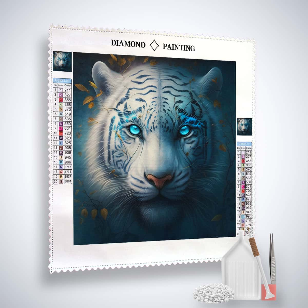 Diamond Painting - Weißer Tiger Frontal - gedruckt in Ultra-HD - Neu eingetroffen, Quadratisch, Tiere, Tiger