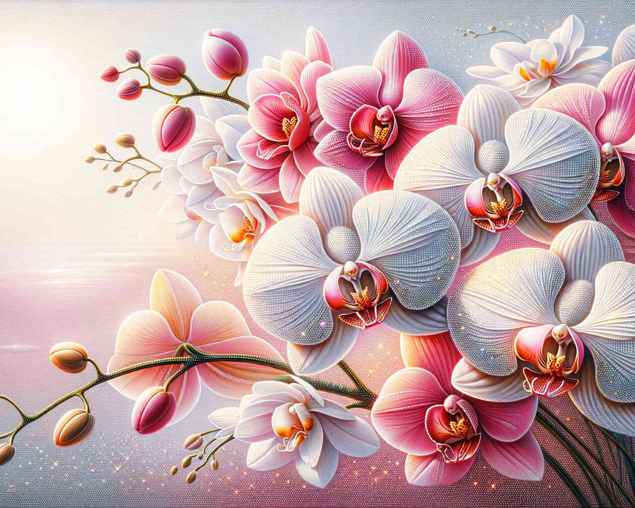 Diamond Painting - Pink und weiße Orchideen