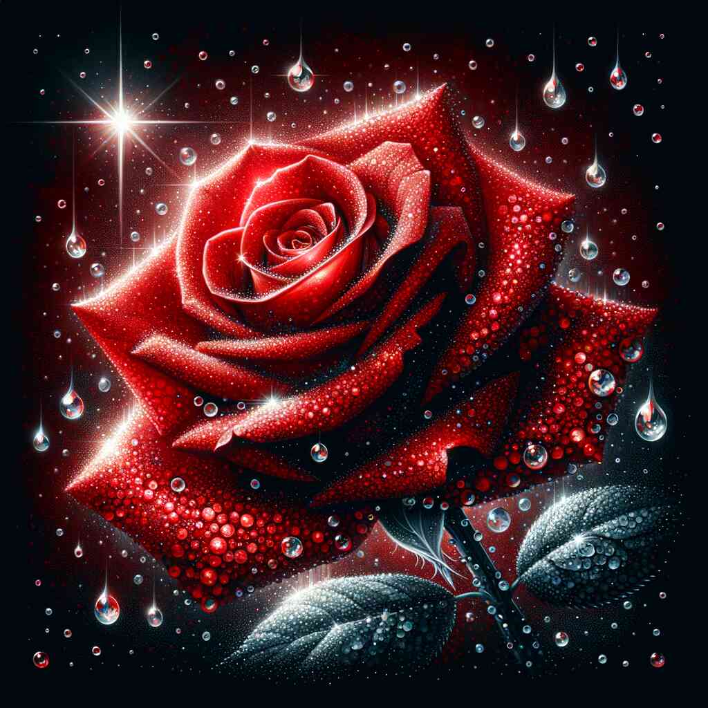 Diamond Painting - Rote Rose mit Wassertropfen
