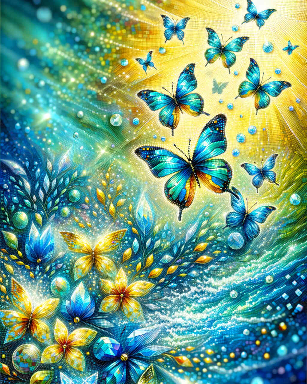 Diamond Painting - Blau, gelbe Schmetterlinge