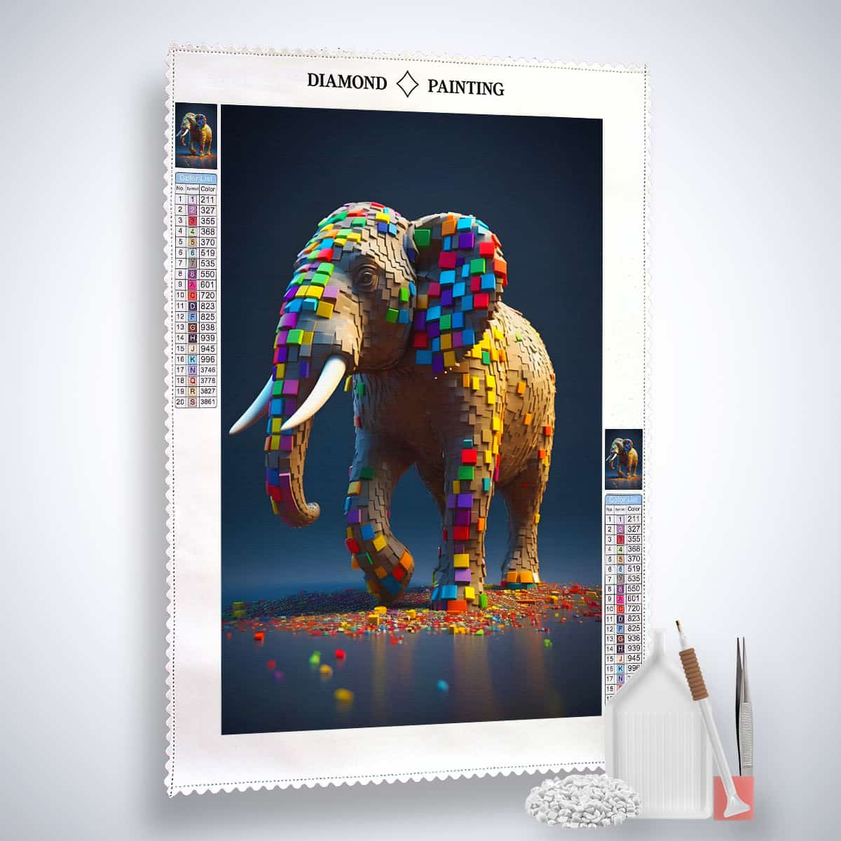 AB Diamond Painting - Elefant Farbfelder - gedruckt in Ultra-HD - AB Diamond, Elefant, Neu eingetroffen, Tiere, Vertikal
