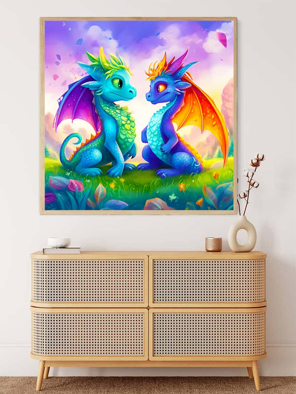 Malen nach Zahlen - Drachenfreundschaft - hochwertige Leinwand - 170523, Drache, Fantasy, Neu eingetroffen, Quadratisch