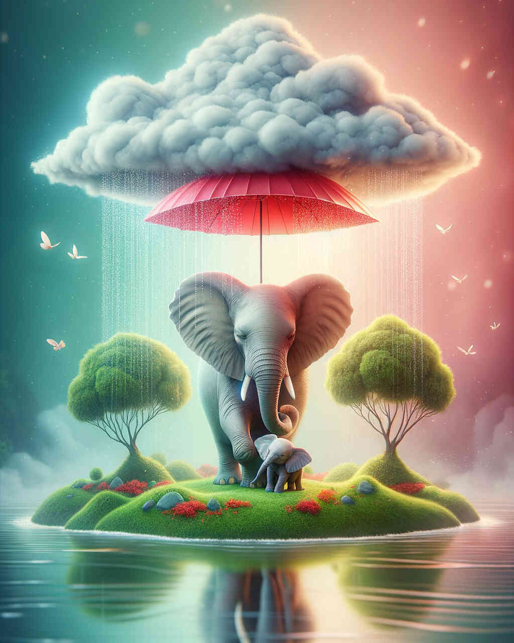 Diamond Painting - Elefanten und Regenschirme