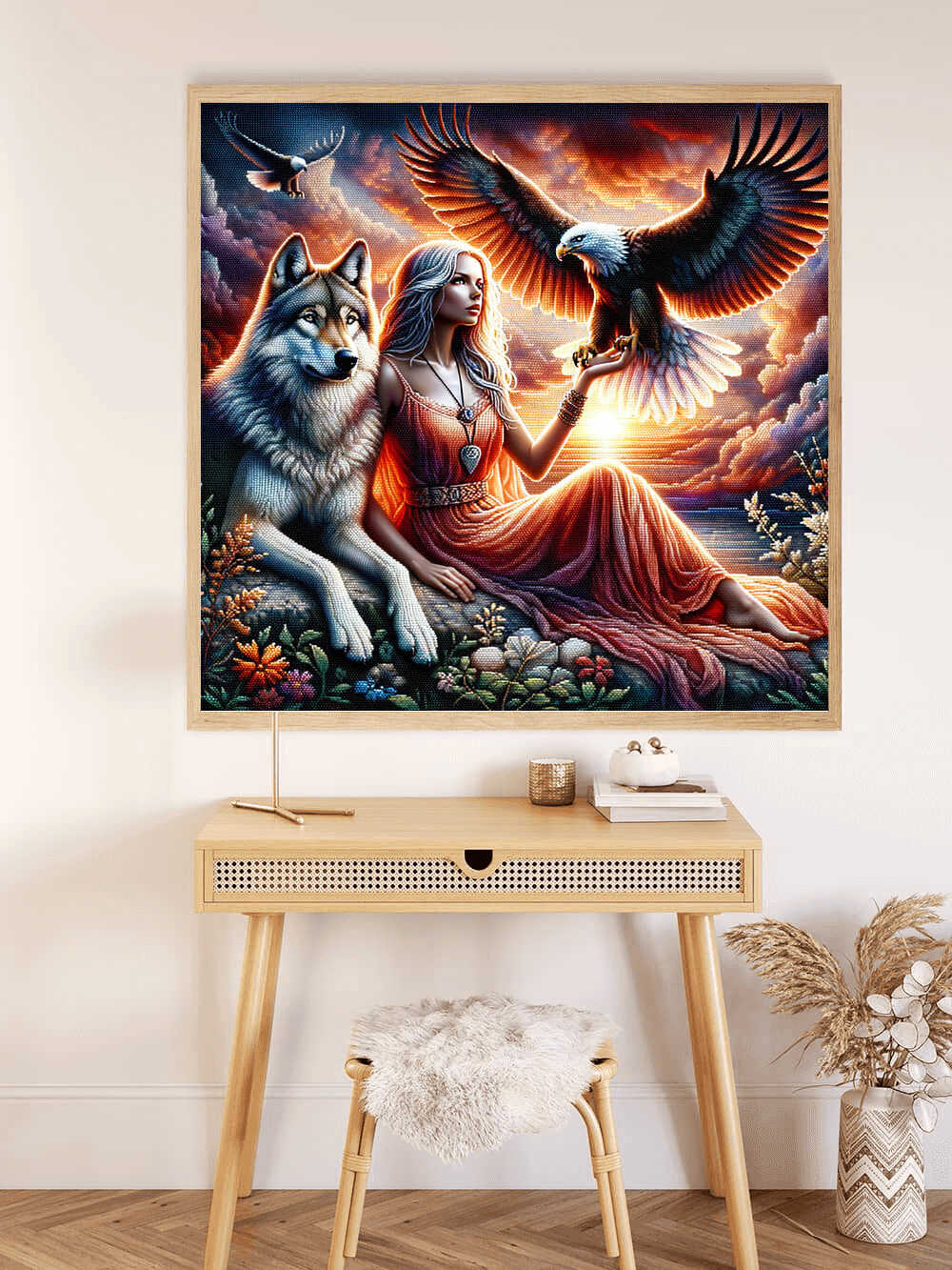 Diamond Painting - Frau mit Adler und Wolf