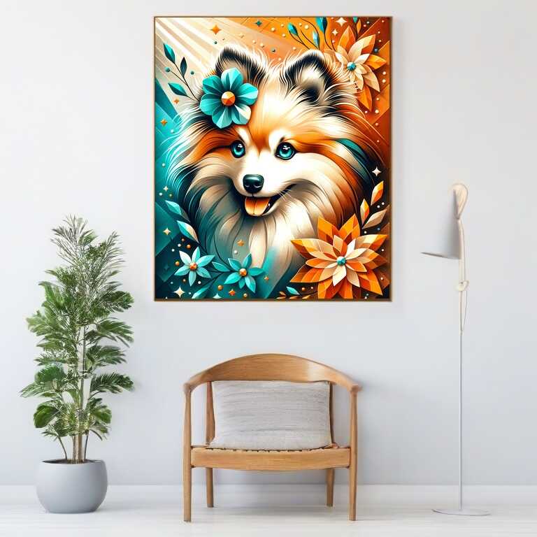 Diamond Painting - Hund mit Blume Portrait