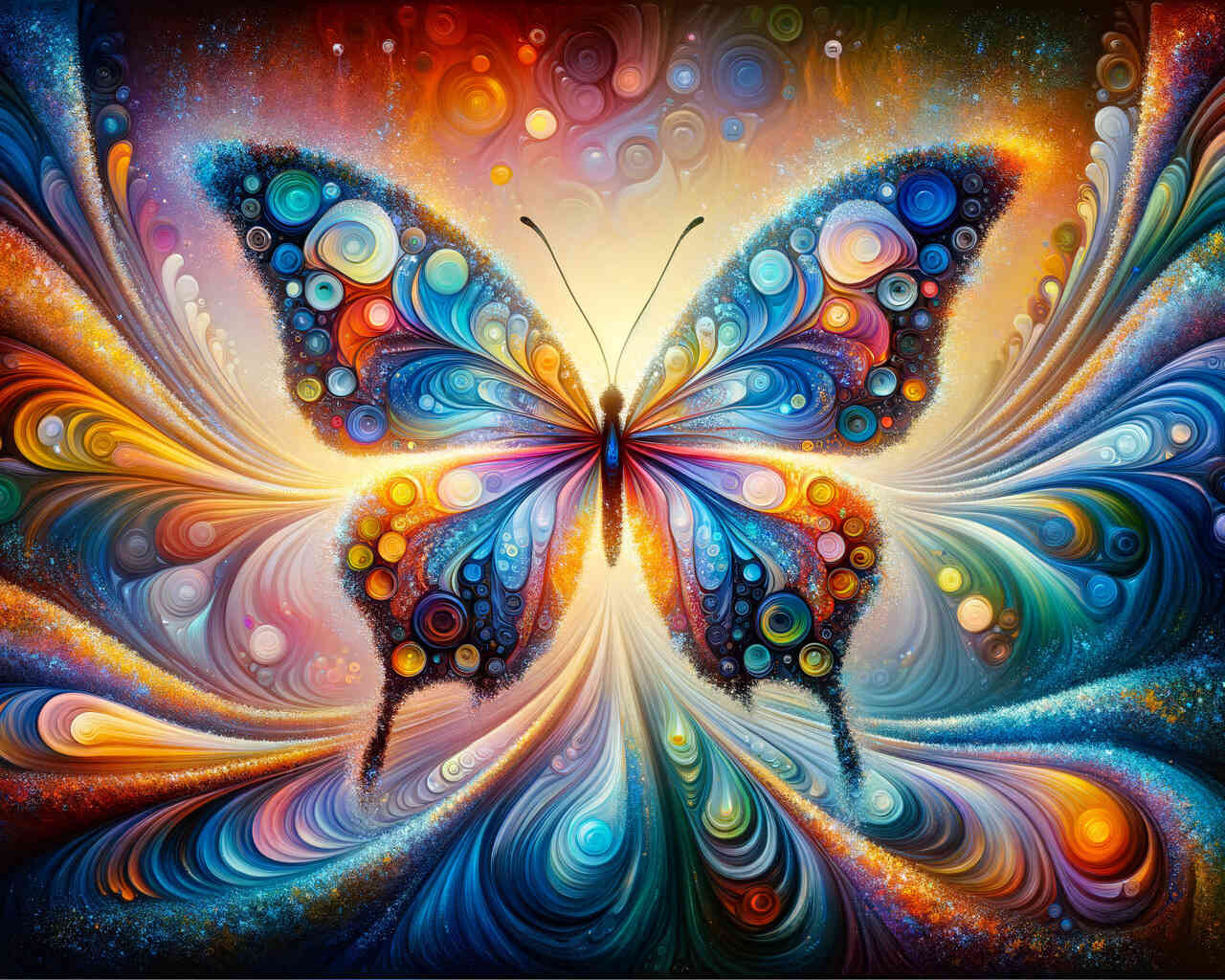 Farbenfroher Schmetterling auf buntem Hintergrund