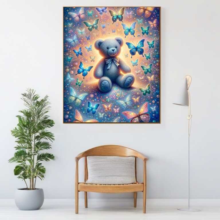 Diamond Painting - Teddi umgeben von Schmetterlingen