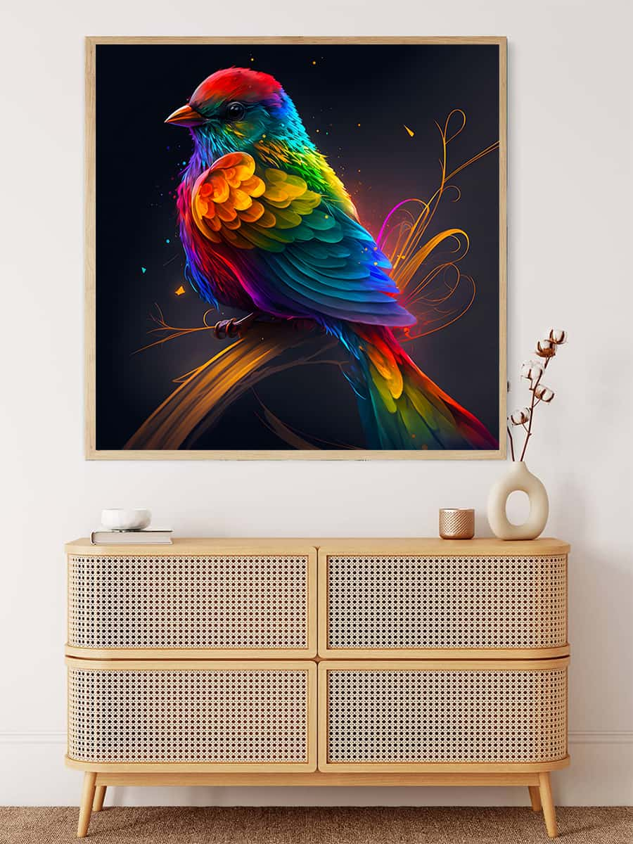 AB Diamond Painting - Bunter Vogel auf Ast - gedruckt in Ultra-HD - AB Diamond, Neu eingetroffen, Quadratisch, Tiere, Vogel