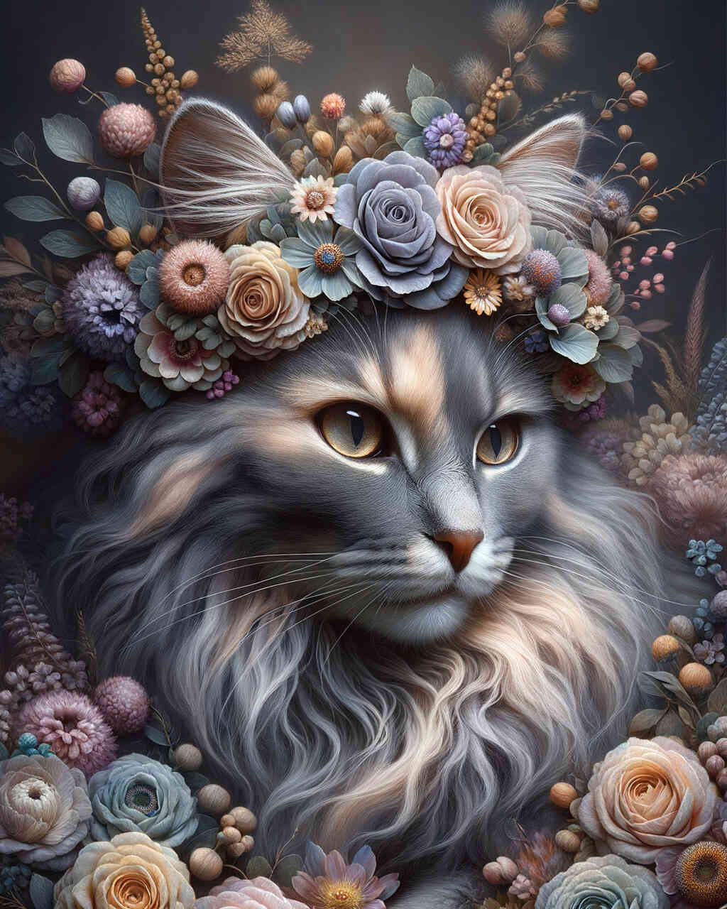 Diamond Painting - Katze mit Blumenkranz