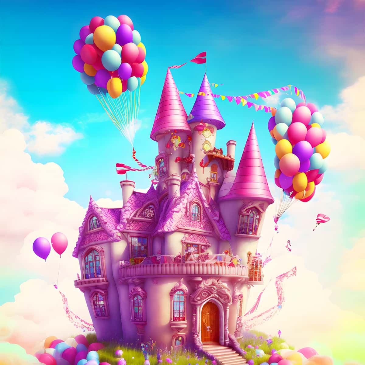 AB Diamond Painting - Märchenschloss mit Luftballons - gedruckt in Ultra-HD - AB Diamond, Fantasy, Kinder, Märchen, Neu eingetroffen, Quadratisch