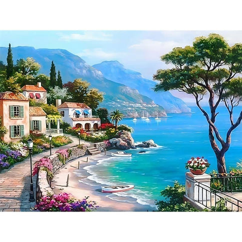 Mediterrane Stadt am Meer - gedruckt in Ultra-HD - bestseller, horizontal, landschaft, meer