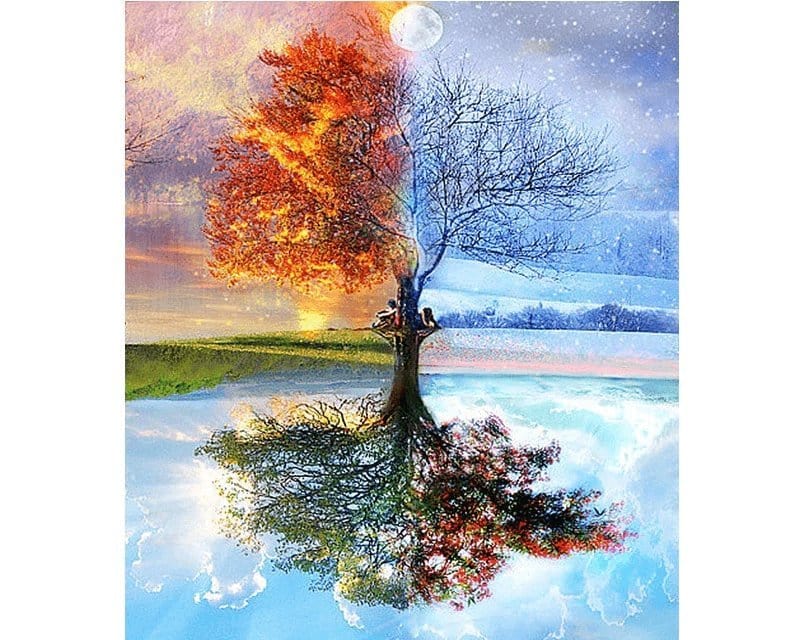 Ein Baum, vier Jahreszeiten - gedruckt in Ultra-HD - abstrakt, bestseller, vertikal