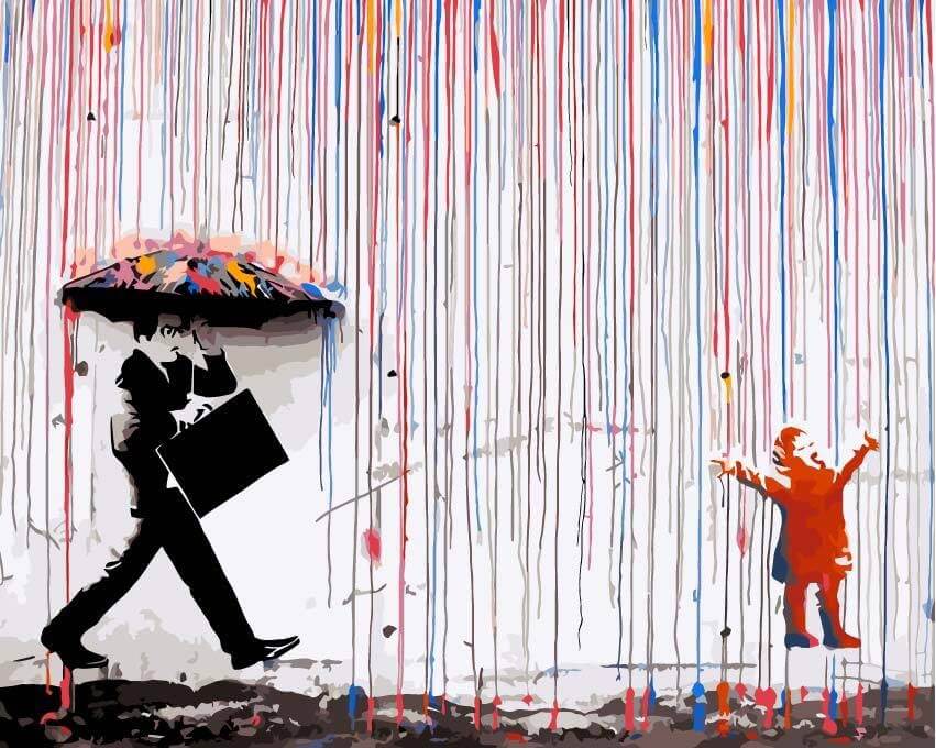 Farbiger Regen, Banksy - gedruckt in Ultra-HD - abstrakt, Banksy, bestseller, horizontal