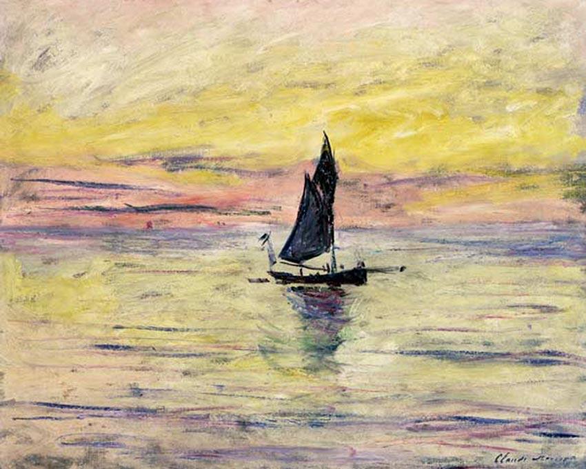 Claude Monet, Das Segelboot - gedruckt in Ultra-HD - bekannte künstler, horizontal, Meer, schiffe