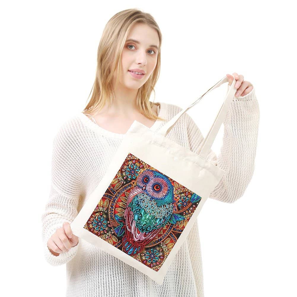Diamond Painting - Stofftasche, Eule - gedruckt in Ultra-HD - stofftasche