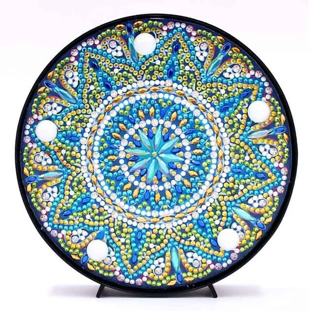 Diamond Painting - Runde LED Lampe, Blaues Mandala - gedruckt in Ultra-HD - RundeLEDLampe